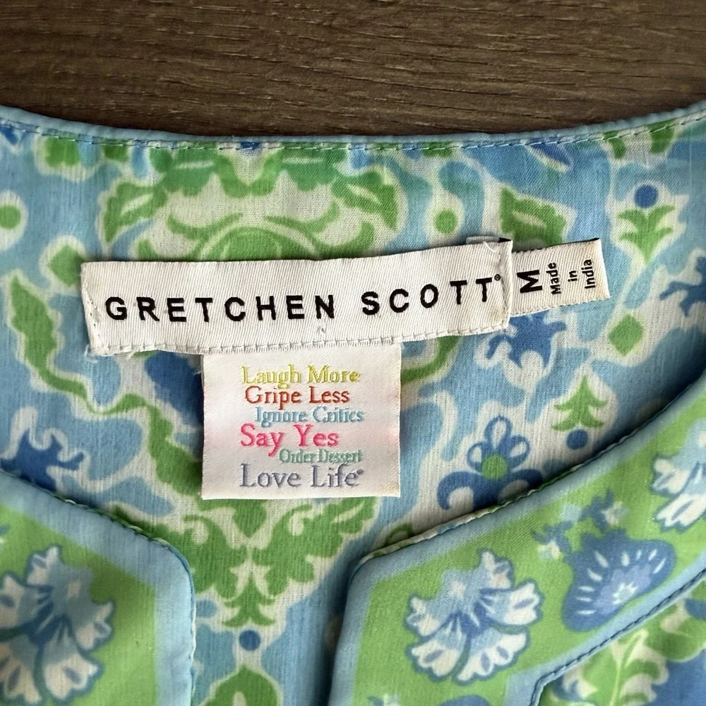 Gretchen Scott Borderline Dress Blue‎ Scarfy  Lined Medium Coquette Cottagecore - Picture 2 of 11